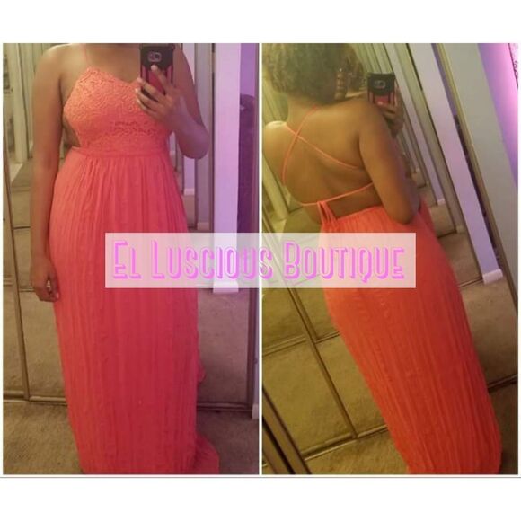 COPY - Coral Criss Cross Back Maxi Dress - Picture 2 of 7